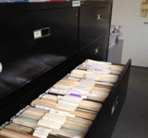 Drawers containing folders with documents 