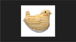 This image shows the 3D rendered bird above with the knitted bird image from above.