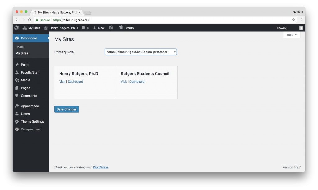 site Dashboard SitesRutgers Documentation
