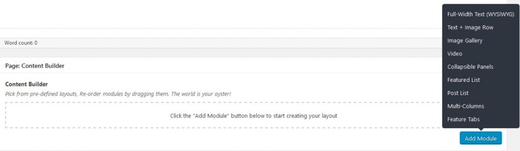 Add Module button for Flexible Content in context within an edit page.