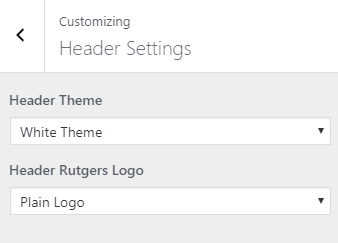 header theme and rutgers logo drop down menus in customizer