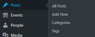 post options on the dashboard menu