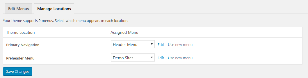 "manage locations" tab of the menus page