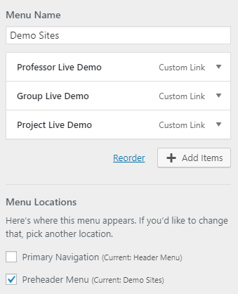 assigning a specific menu to a location in the customizer