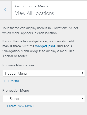 "view all locations" in menu customizer