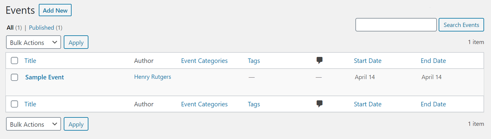 backend view of all events
