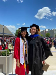 Nishtha Trivedi and Doctor Kristen Syrett at the School of Arts and Sciences Convocation in 2022 