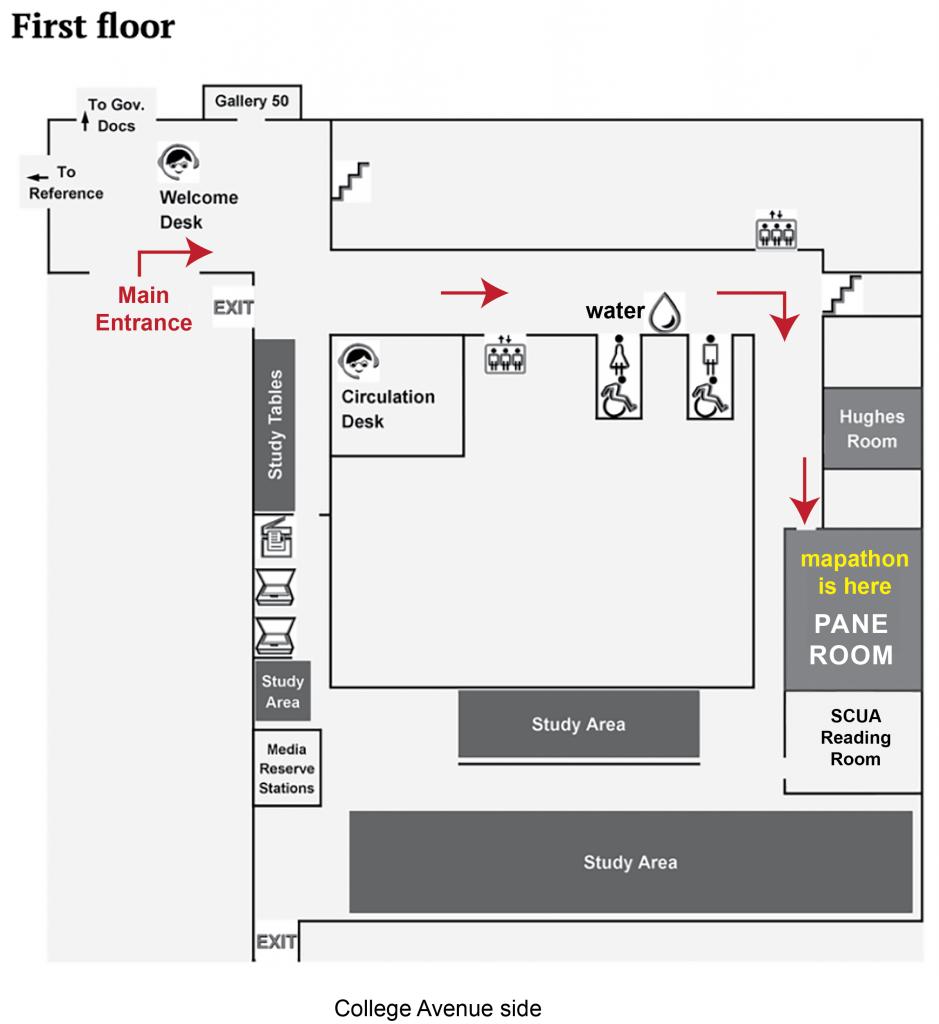 diagram of Alexander Library first floor-Pane Room