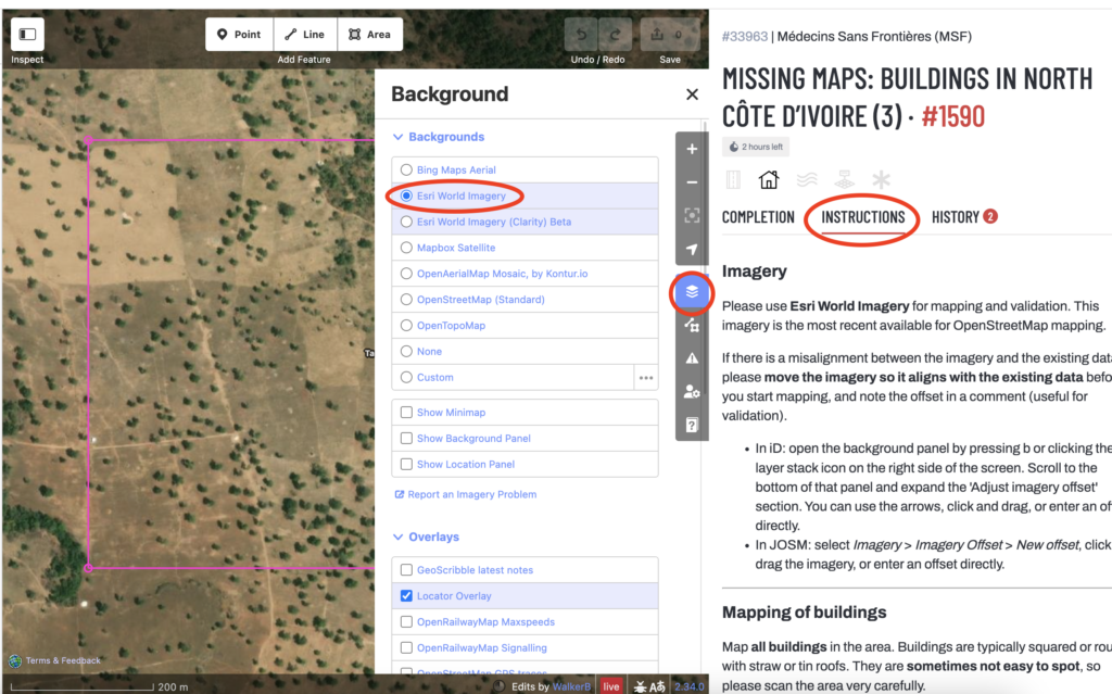 The iD Editor, selecting imagery