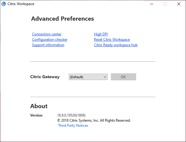 Citrix Workspace Advanced Preferences screen