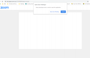 The prompt to open a Zoom meeting that appears when following a meeting URL. This opens whenever you follow the link after installing the Zoom app.