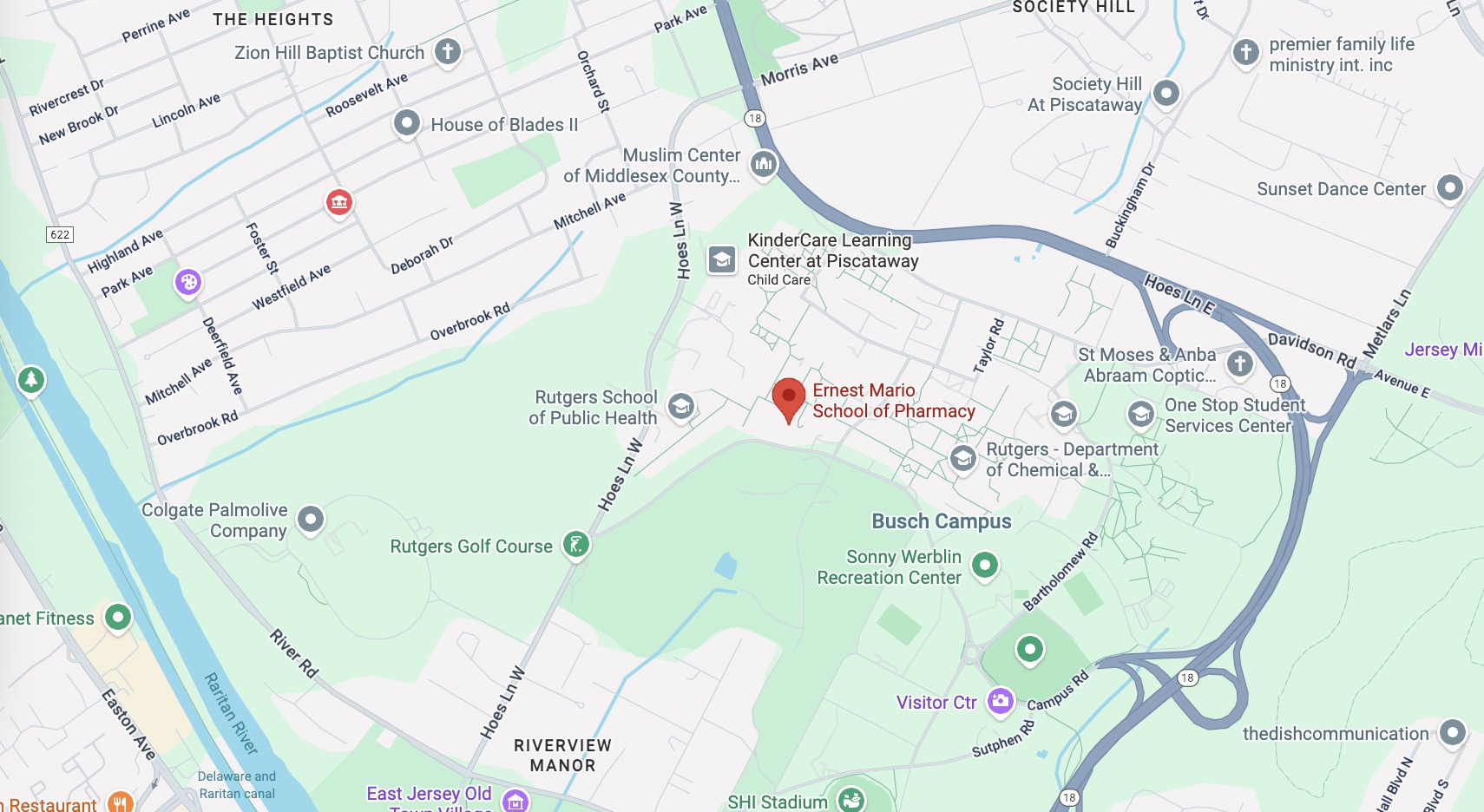 Map to Ernest Mario School of Pharmacy