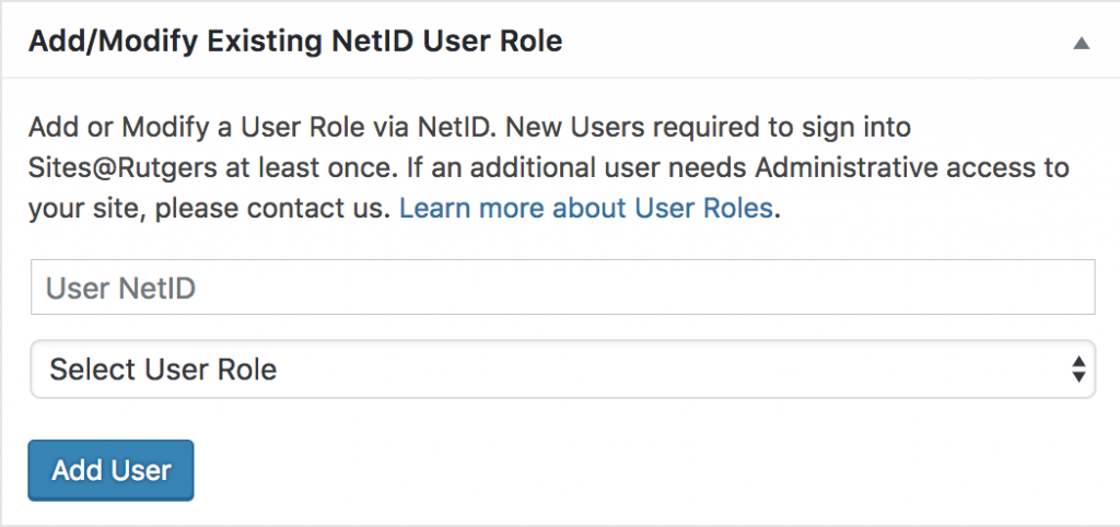 Add/Modify Existing User - Sites@Rutgers Documentation