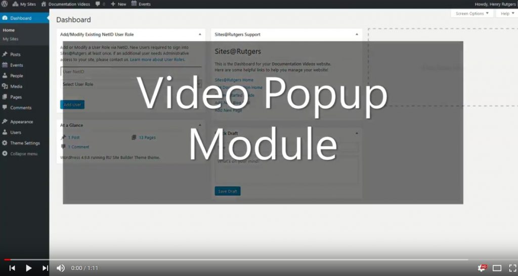 Video Popup Module Thumbnail - Sites@Rutgers Documentation