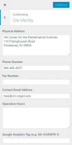 site identity fields in the customizer