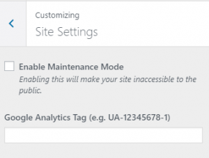 site settings page in customizer