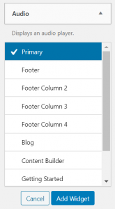 expanded widget box with dropdown of sidebars/footers