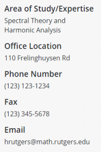 contact information section of sidebar