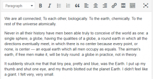 standard wysiwyg editor on people page edit screen with sample text entered