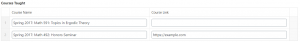 sample text input into courses section