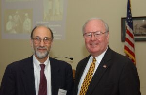 Fred Roberts with Undersecretary of Homeland Security Charles McQueary in September 2004at the Congressional Briefing on Mathematics and Homeland Security.