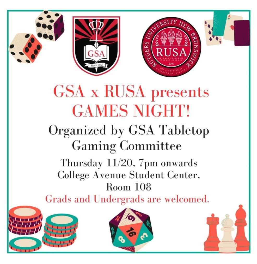 Runsa Rutgers GSA x RUSA presents Games Night - Graduate Student Association