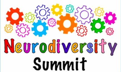 Neurodiversity Summit with colorful letters and gears