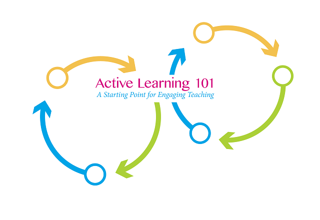 Graphic titled 'Active Learning 101: A Starting Point for Engaging Teaching' featuring circular arrows in blue, green, and yellow to represent dynamic learning processes.