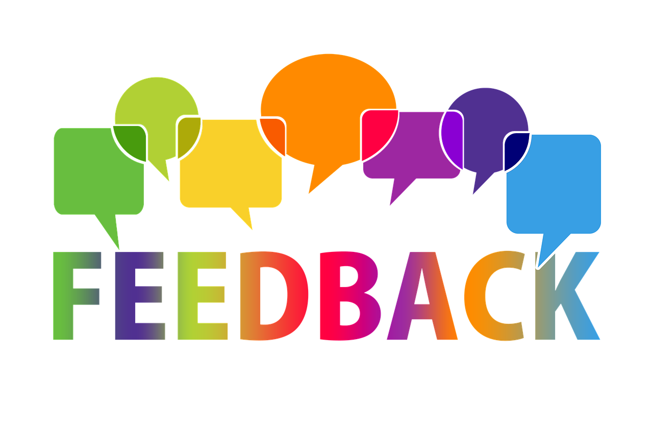 colorful speech bubbles above the word "FEEDBACK" in rainbow letters