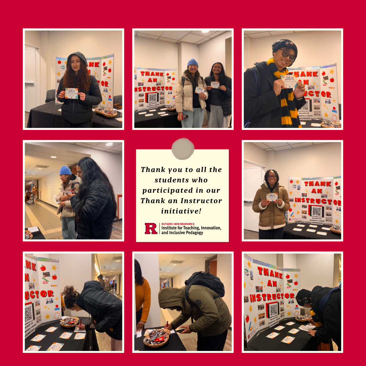 Collage of Rutgers students participating in the Thank an Instructor initiative.