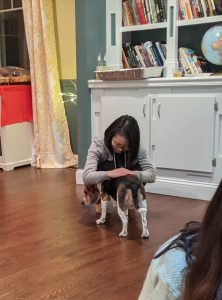 Shiori petting a dog