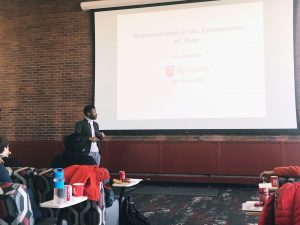 Dine in front of powerpoint