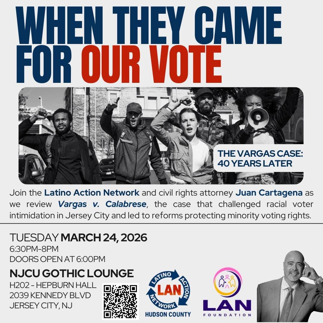 Event poster for “When They Came for Our Vote: The Vargas Case 40 Years Later” in Jersey City.