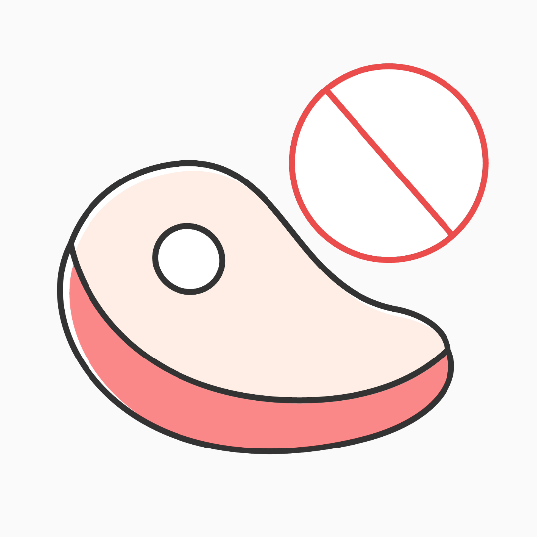 Illustration of red meat with a “no” symbol, representing alpha-gal syndrome (red meat allergy).