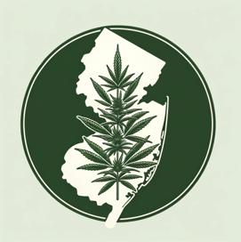 Image of the state of New Jersey with a hemp plant in the middle