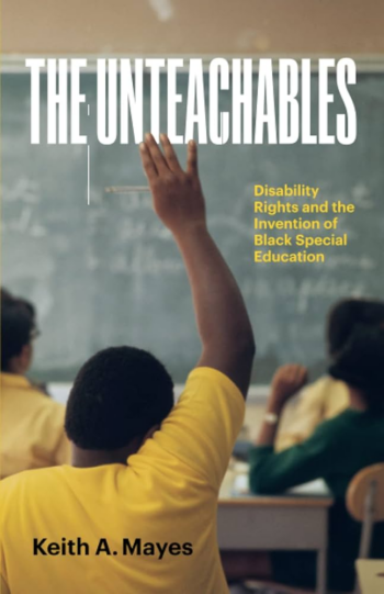 Book Cover for The Unteachables featuring a young person's in a classroom with their arm raised