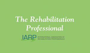 Image of The Rehabilitation Professional Journal, their logo on a green background.