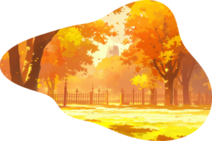 Illustration of a park during autumn.