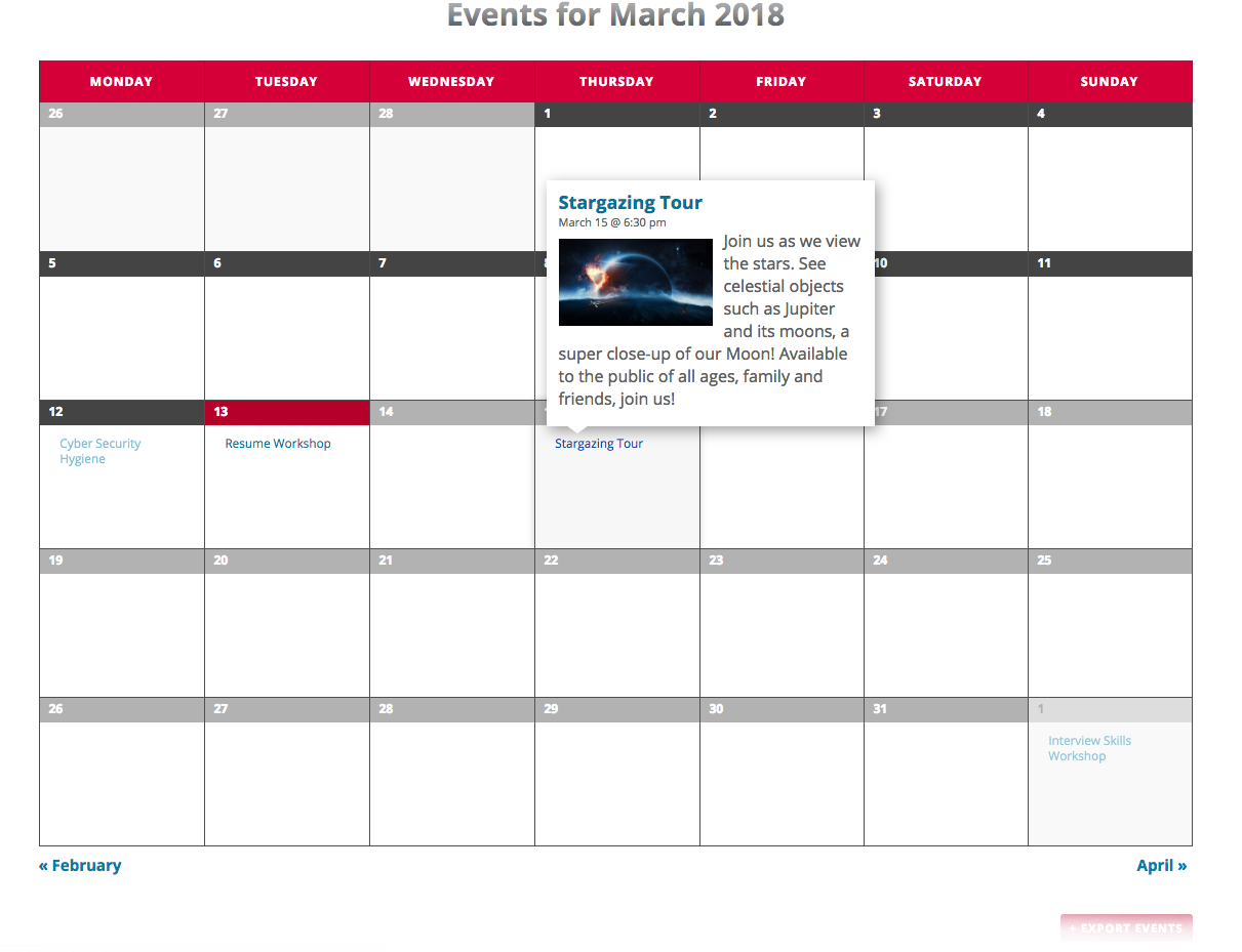 template events page sample