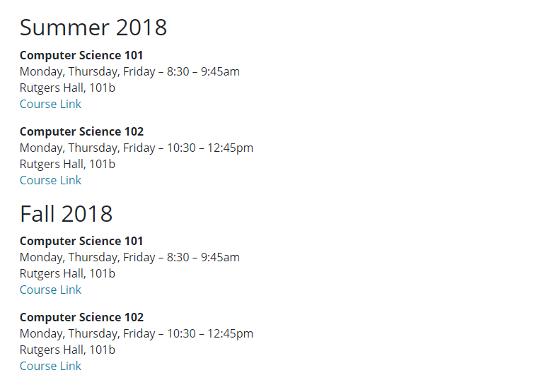 professor template courses page sample